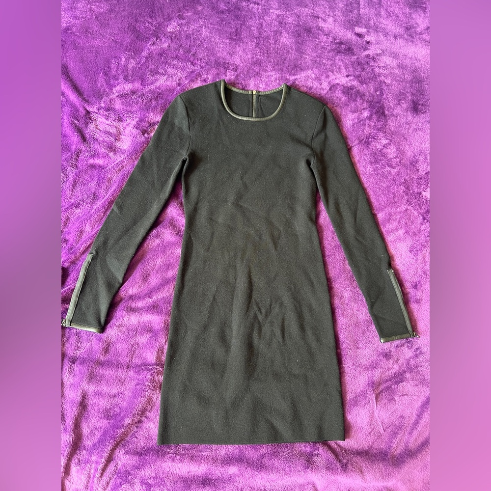 J Brand Black Long-Sleeve Sheath Dress with Zip Trims. Size S Petite